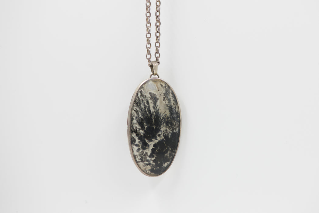 Silver Agate Pendant + Antique Belcher Chain