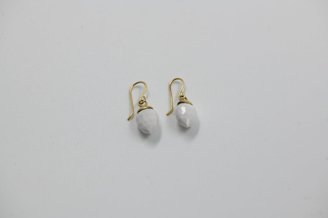 Hand Carved White Agate Acorn Earrings