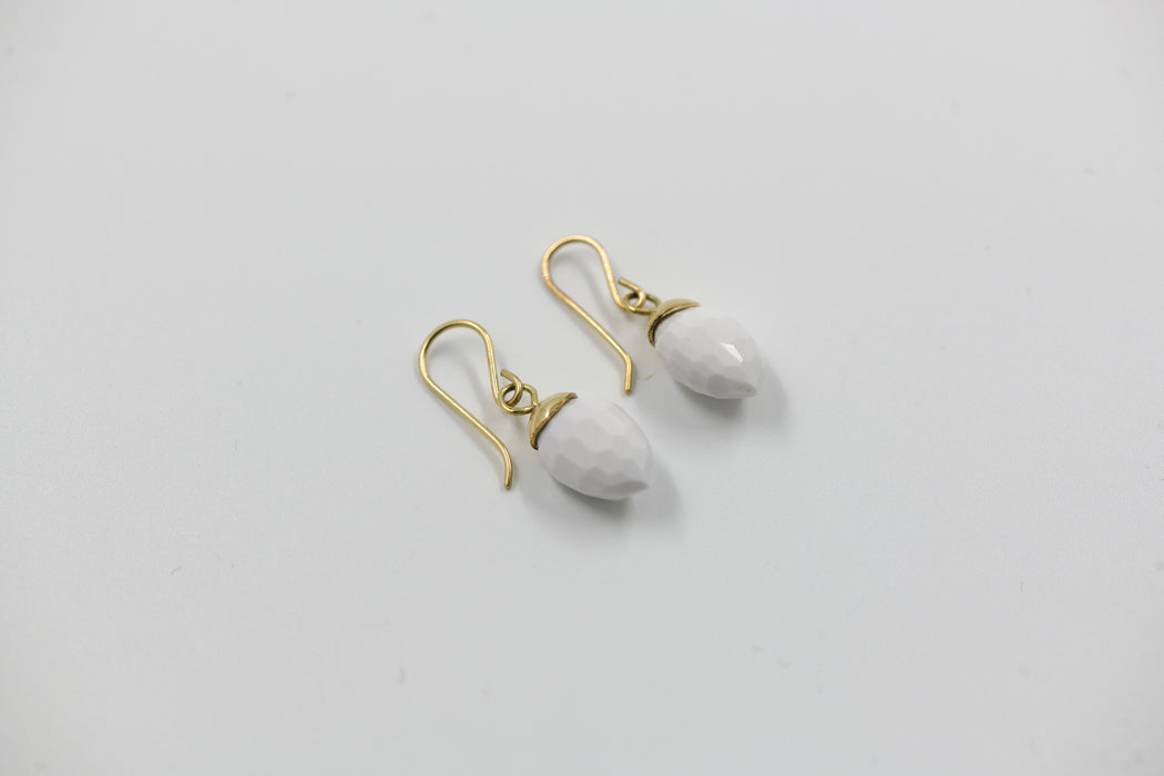 Hand Carved White Agate Acorn Earrings