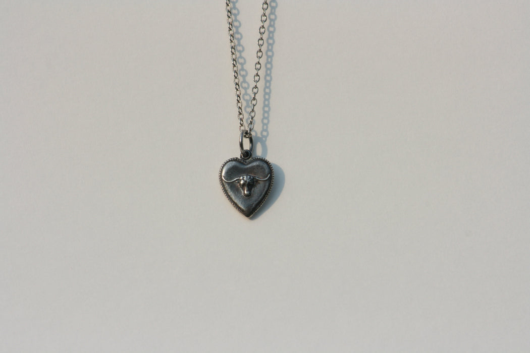 Silver Longhorn Heart Pendant