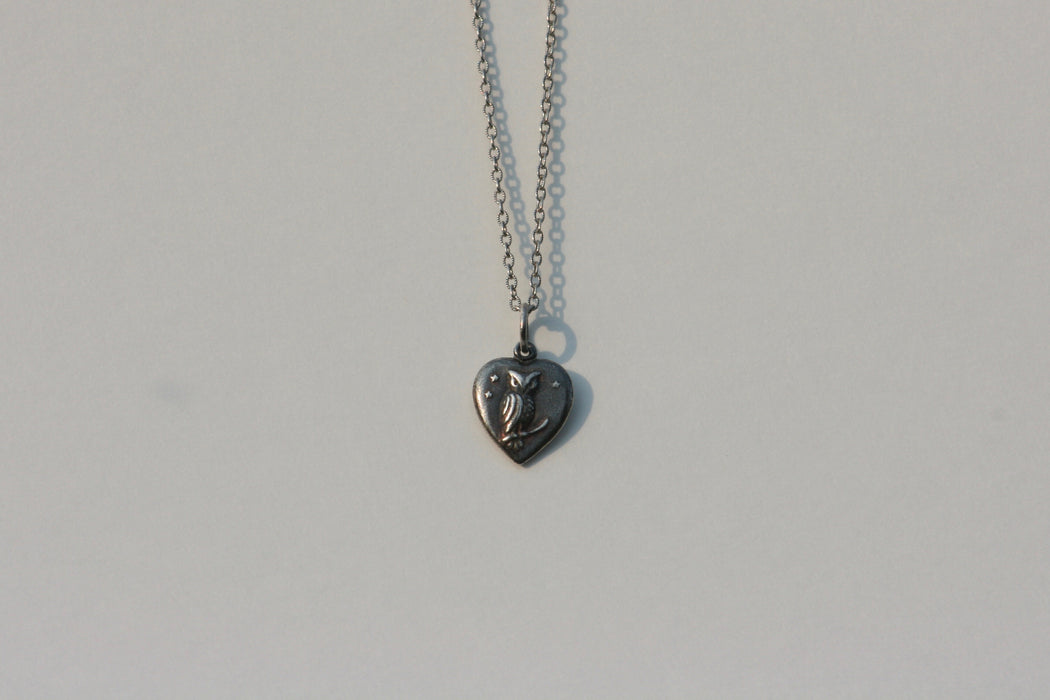 Silver Owl Heart Pendant