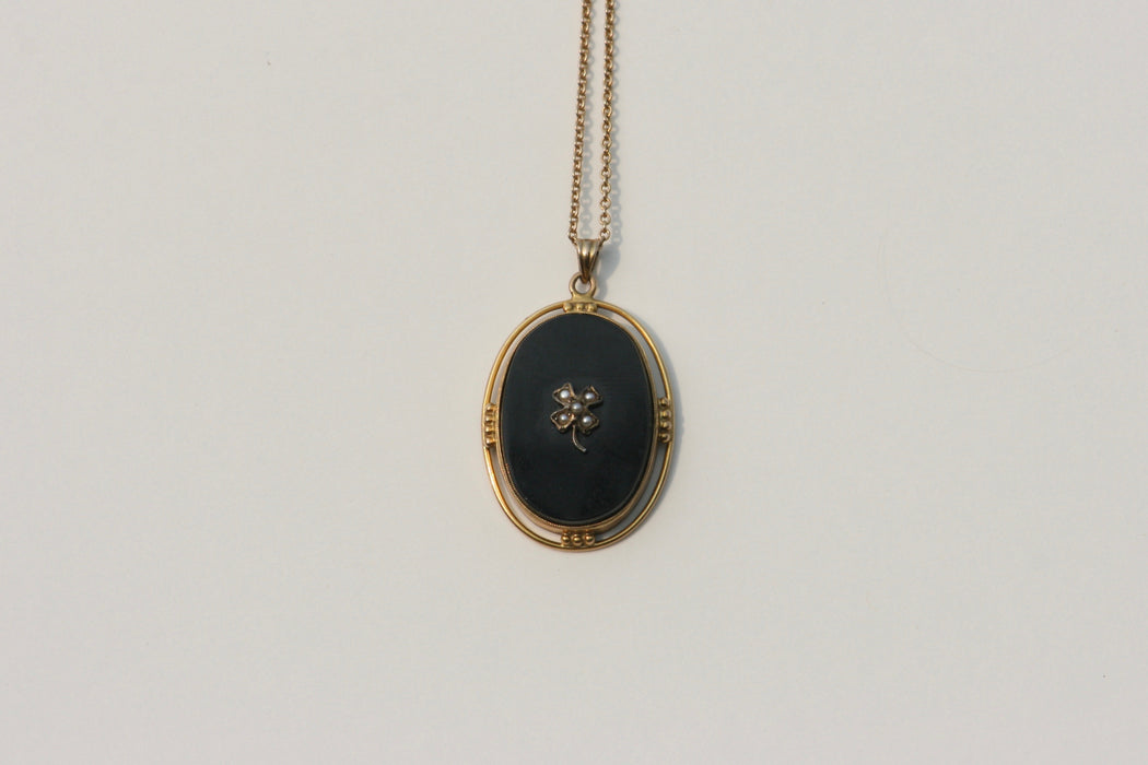 Gold Onyx and Pearl Pendant