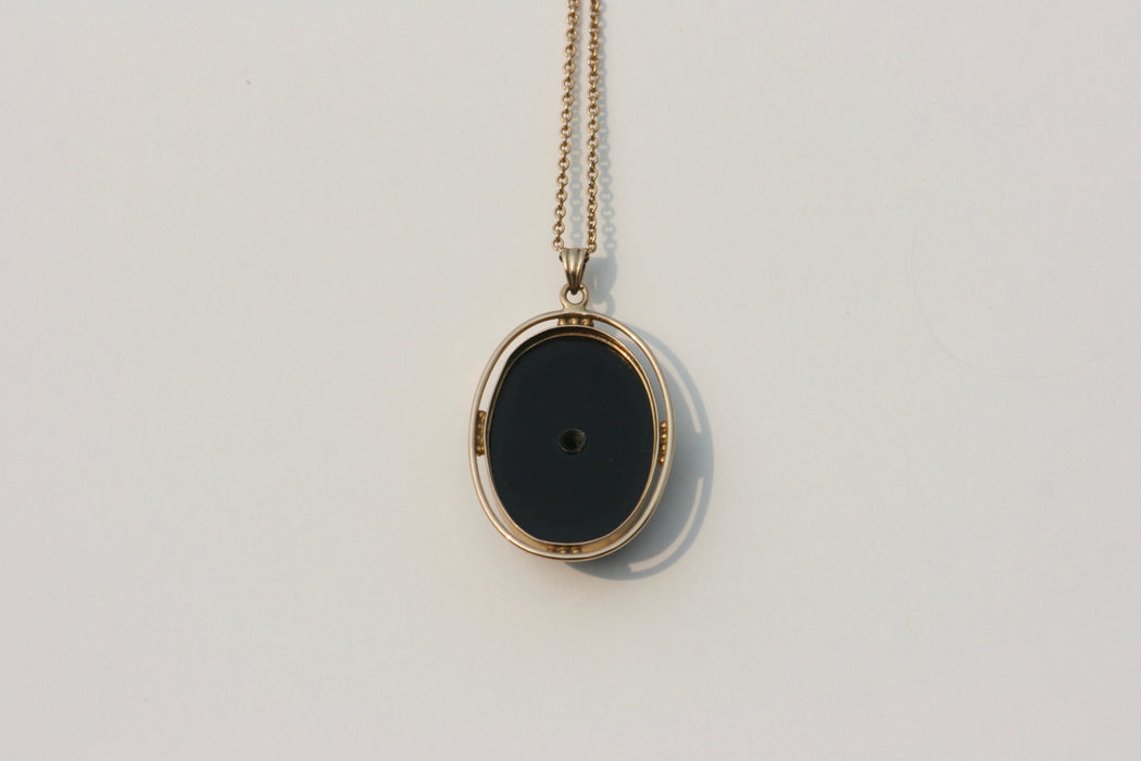 Gold Onyx and Pearl Pendant