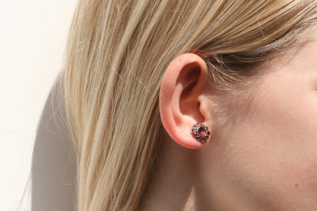 Georgian Almandine Garnet Flower Earrings