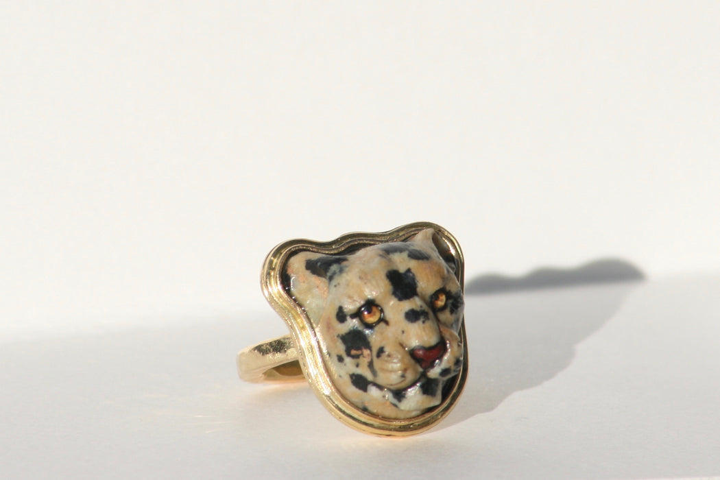 18K Gold Leopard Jasper Ring