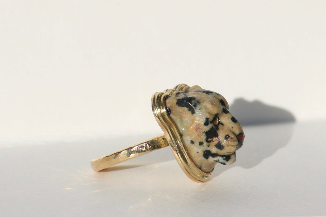 18K Gold Leopard Jasper Ring