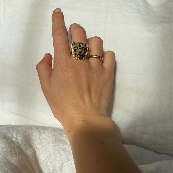 18K Gold Leopard Jasper Ring